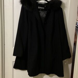 Forecaster Of Boston Women's Fox-Fur Trim A-Line Walker Coat Black Size 20W
Wool